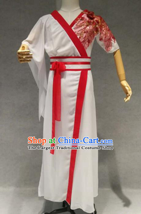 Traditional Chinese Classical Dance Costume China Martial Arts Dance White Clothing for Men