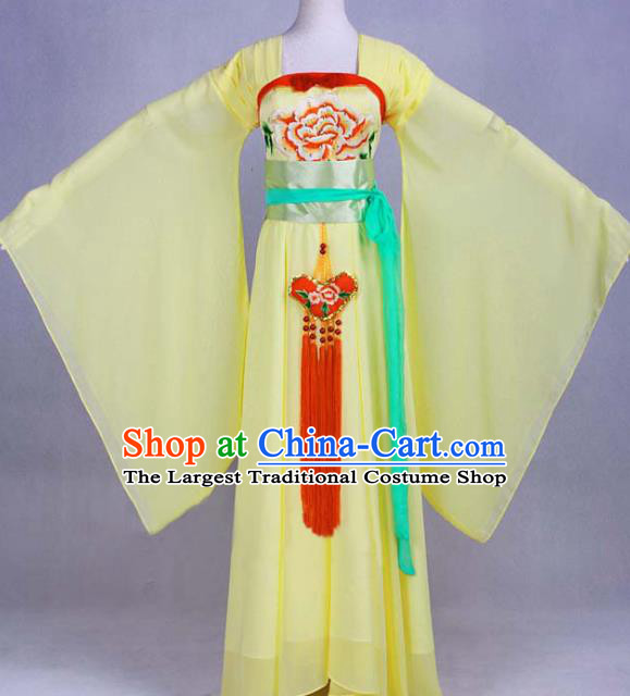 Traditional Chinese Tang Dynasty Court Maid Yellow Dress Ancient Peri Historical Costume
