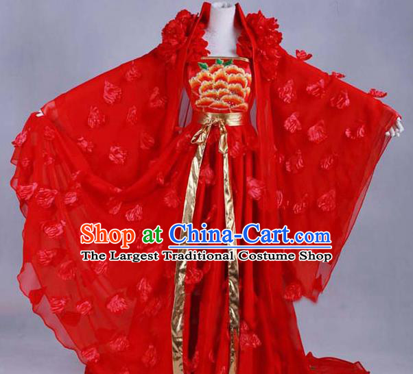 Traditional Chinese Tang Dynasty Imperial Concubine Red Dress Ancient Peri Historical Costume