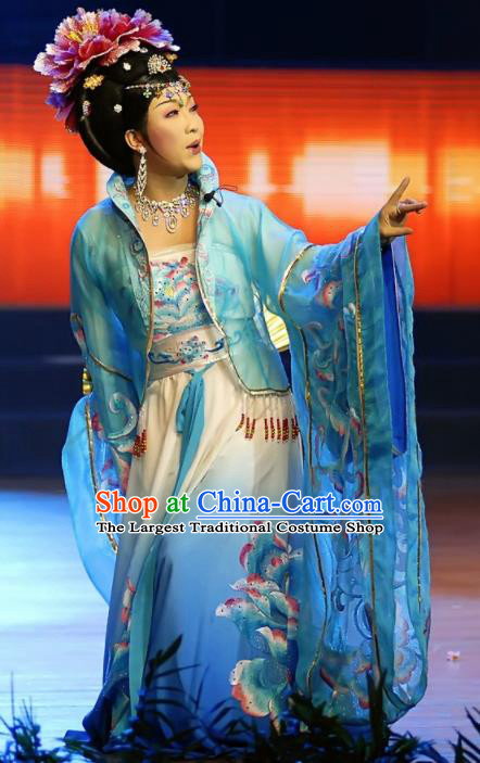 Traditional Chinese Ancient Tang Dynasty Imperial Concubine Blue Dress Historical Costume Complete Set
