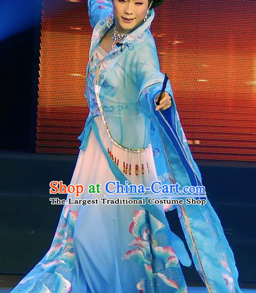 Traditional Chinese Ancient Tang Dynasty Imperial Concubine Blue Dress Historical Costume Complete Set