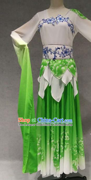 Traditional Chinese Classical Dance Costume Stage Performance Green Dress for Women