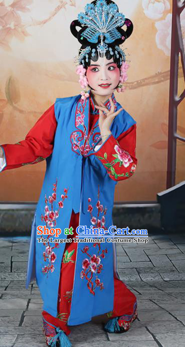 Traditional Chinese Beijing Opera Young Lady Costume Peking Opera Maidservants Blue Clothing