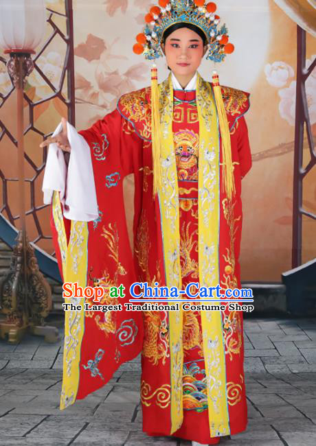 Chinese Traditional Beijing Opera Emperor Red Costume Peking Opera Royal Clothing and Hat