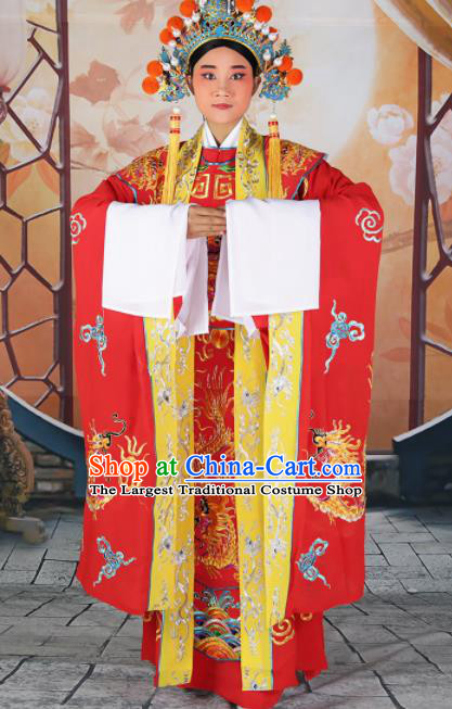 Chinese Traditional Beijing Opera Emperor Red Costume Peking Opera Royal Clothing and Hat