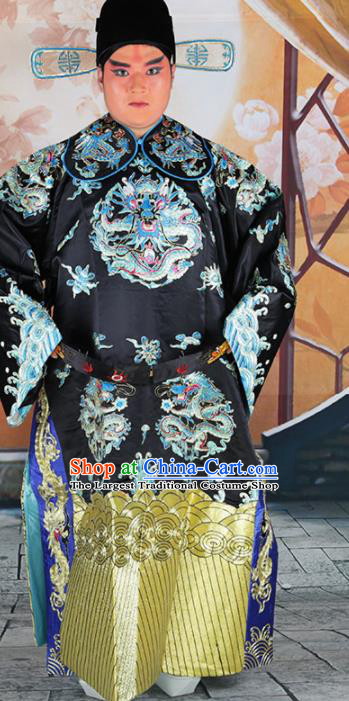 Chinese Traditional Beijing Opera Black Embroidered Robe Peking Opera Minister Costume