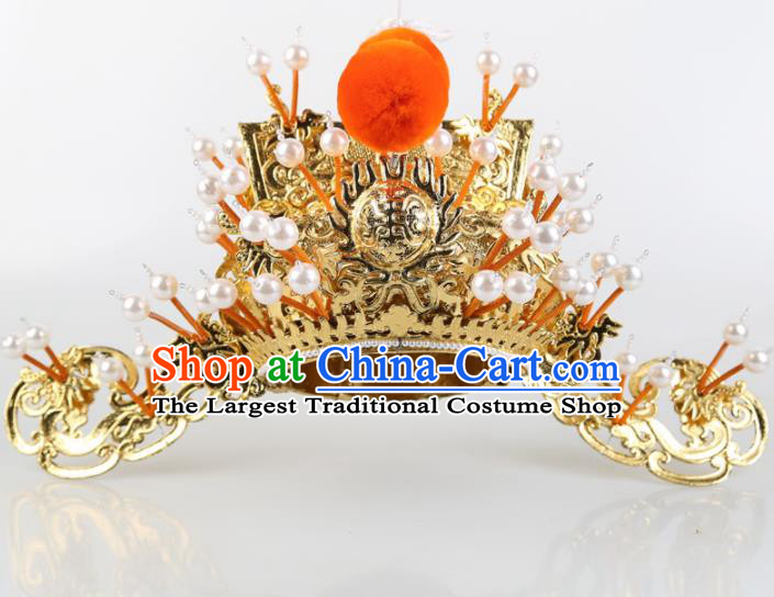 Asian Chinese Beijing Opera Headwear Traditional Peking Opera Prime Minister Golden Hat