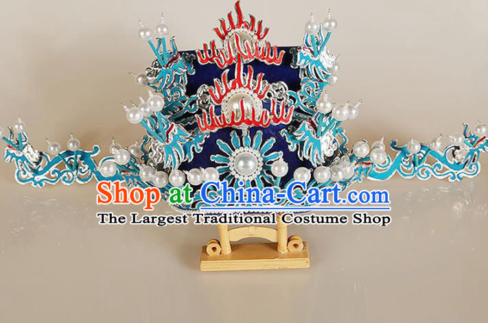 Asian Chinese Beijing Opera Headwear Traditional Peking Opera Prime Minister Royalblue Hat