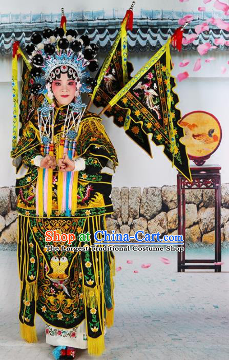 Traditional Chinese Beijing Opera Female General Black Costume Peking Opera Magic Warriors Clothing