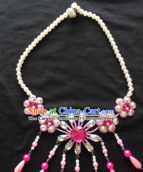 Asian Chinese Beijing Opera Jewelry Accessories Pearls Pink Flower Necklace for Women