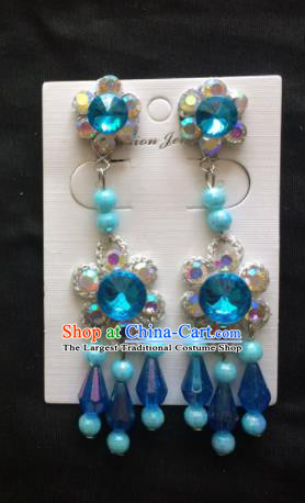 Asian Chinese Beijing Opera Jewelry Accessories Blue Earrings for Women