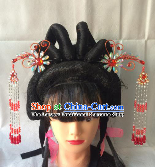 Asian Chinese Beijing Opera Hair Accessories Red Tassel Step Shake Hairpins for Women