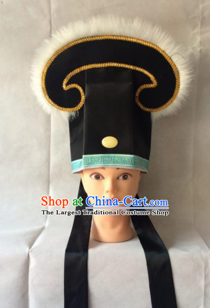 Asian Chinese Traditional Beijing Opera Niche Headwear Ancient Nobility Childe Black Hat for Men