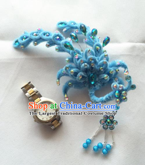 Asian Chinese Beijing Opera Hair Accessories Blue Phoenix Hair Clip Ancient Princess Hairpins for Women