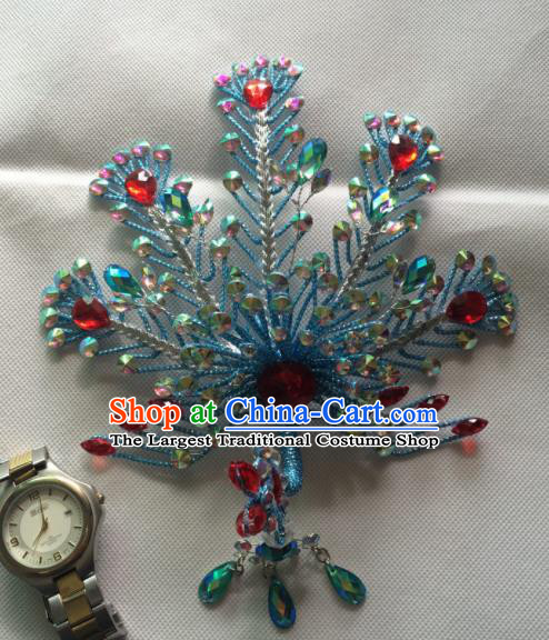 Asian Chinese Beijing Opera Actress Hair Accessories Ancient Princess Blue Phoenix Hairpins for Women