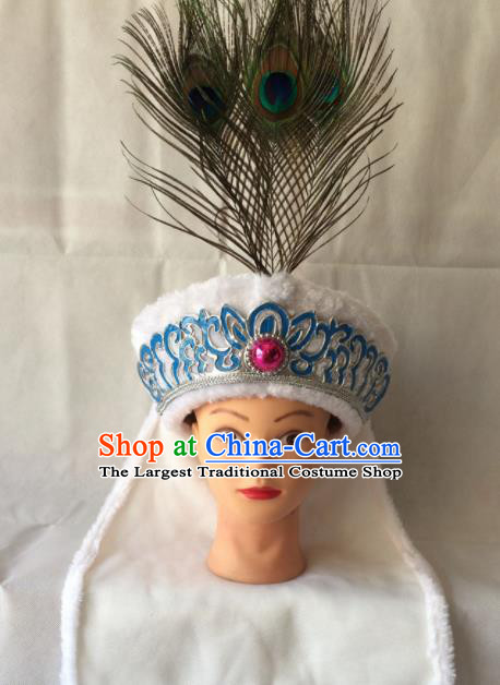 Asian Chinese Beijing Opera Niche Headwear Ancient Prince White Hat for Men