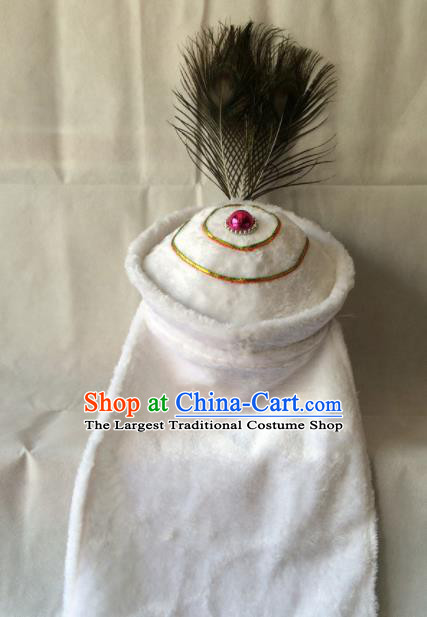 Asian Chinese Beijing Opera Niche Headwear Ancient Prince White Hat for Men