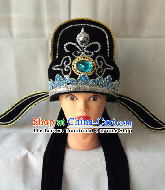 Asian Chinese Beijing Opera Niche Headwear Ancient Number One Scholar Black Hat for Men