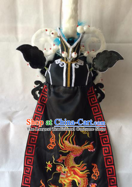 Asian Chinese Beijing Opera Prince Black Helmet Headwear Ancient General Hat for Men