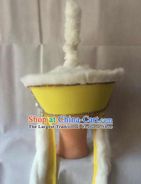 Asian Chinese Traditional Beijing Opera Headwear Ancient Soldier Yellow Hat for Men