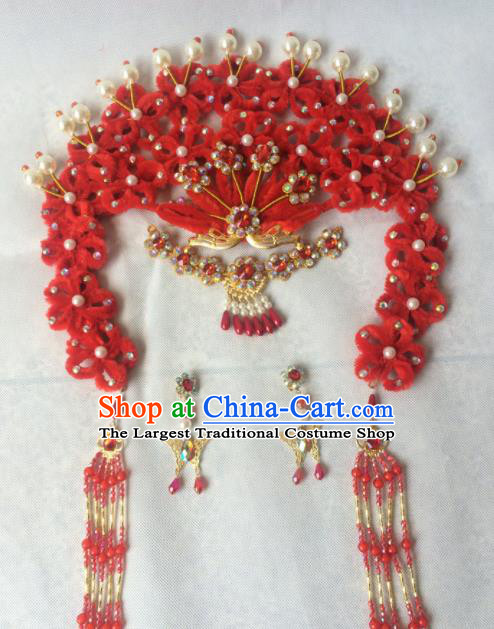 Asian Chinese Beijing Opera Hair Accessories Ancient Princess Red Hairpins for Women