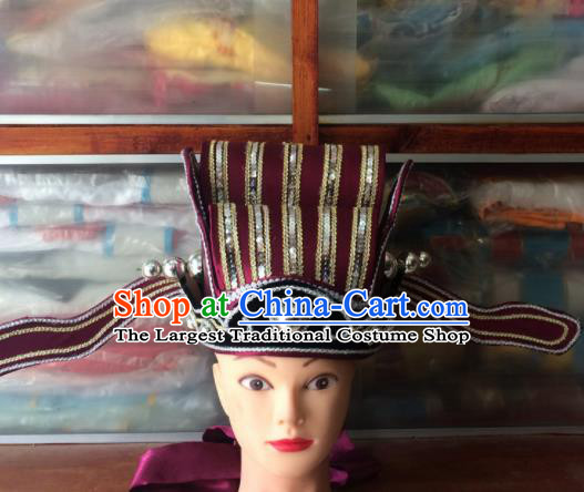 Asian Chinese Traditional Beijing Opera Headwear Ancient Prime Minister Red Hat for Men