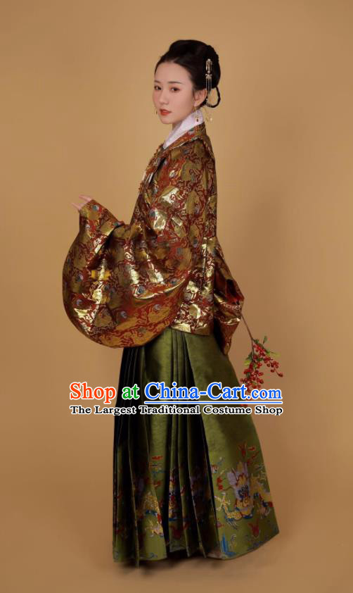 Traditional Chinese Ancient Ming Dynasty Dowager Historical Costume Blouse and Horse Face Skirt Complete Set