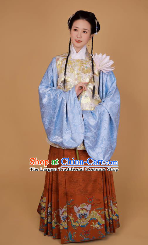 Traditional Chinese Ming Dynasty Historical Costume Ancient Princess Blouse and Horse Face Skirt Complete Set