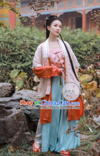 Traditional Chinese Ancient Song Dynasty Female Historical Costume Blouse and Pants Complete Set