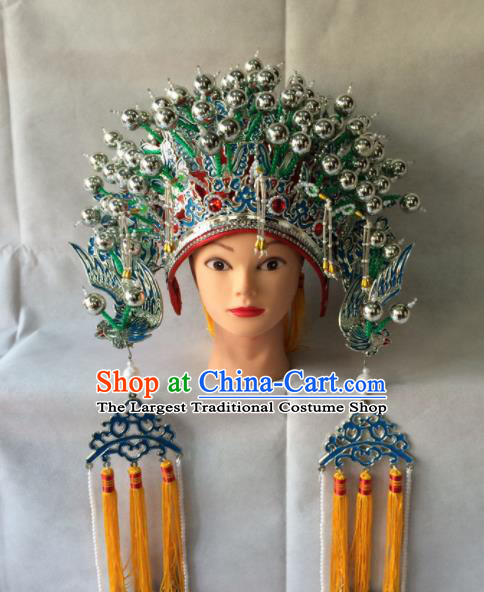 Asian Chinese Beijing Opera Hair Accessories Ancient Imperial Concubine Green Phoenix Coronet Hat for Women