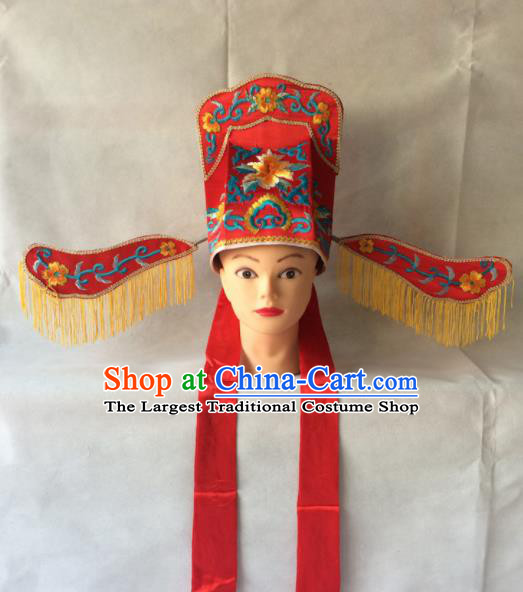 Asian Chinese Traditional Beijing Opera Headwear Ancient Scholar Red Hat for Men