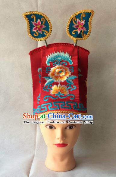 Asian Chinese Traditional Beijing Opera Headwear Ancient Taoist Priest Red Hat for Men
