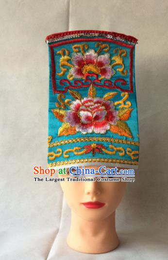 Asian Chinese Traditional Beijing Opera Headwear Ancient Taoist Priest Blue Hat for Men