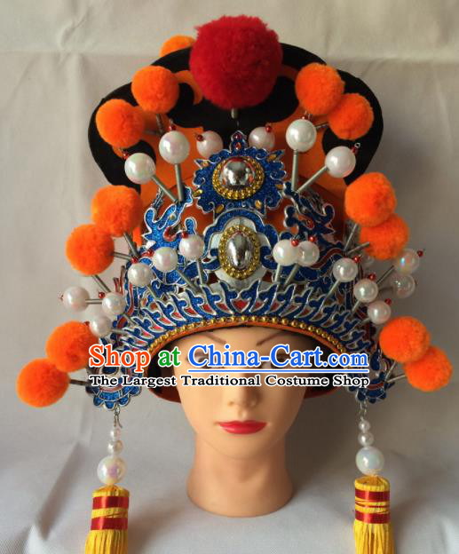 Asian Chinese Traditional Beijing Opera Takefu Headwear Ancient Royal Highness Helmet Hat for Men