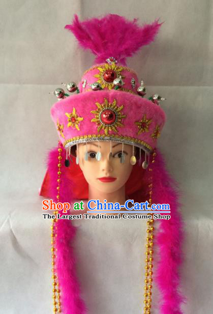 Asian Chinese Beijing Opera Hair Accessories Ancient Hui Ethnic Princess Pink Hat for Women