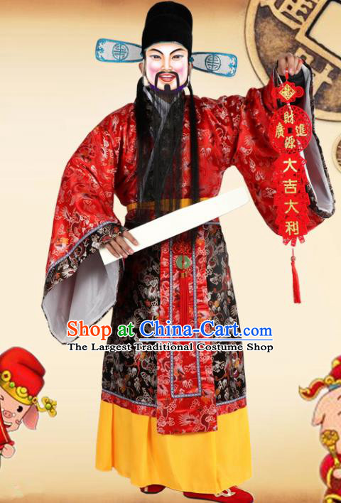 Traditional Chinese Beijing Opera God of Wealth Costume Peking Opera Clothing and Hat