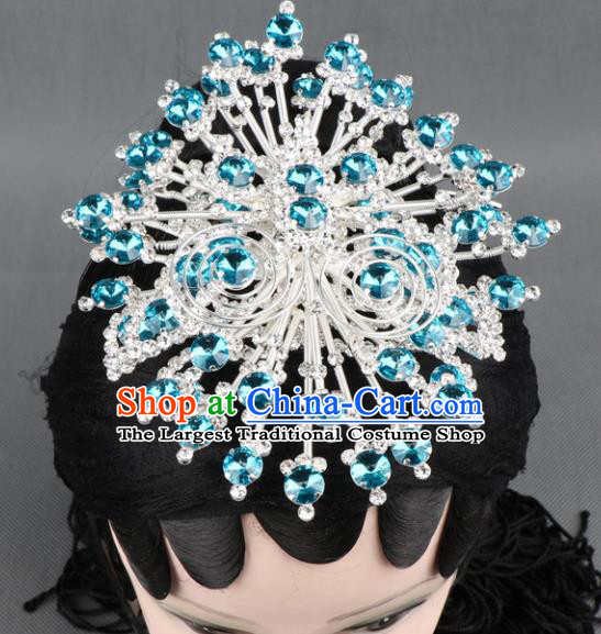 Asian Chinese Beijing Opera Diva Hair Accessories Ancient Princess Blue Crystal Butterfly Hairpins for Women