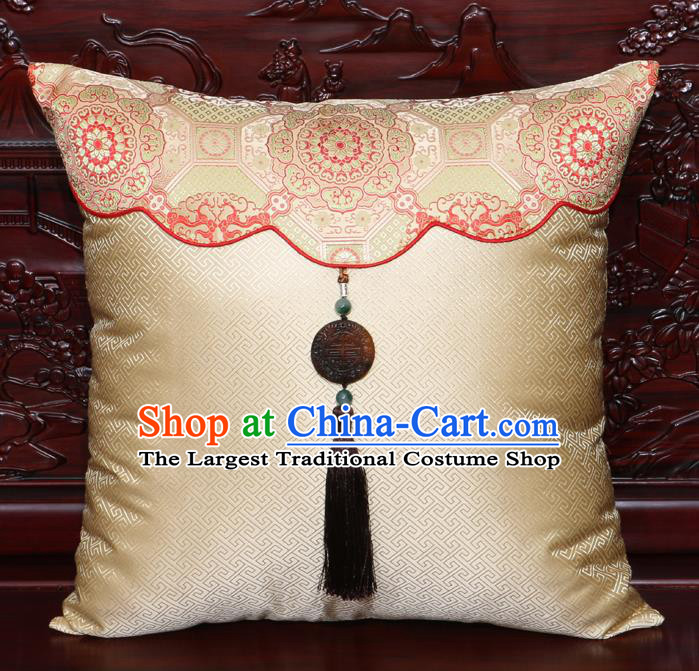 Chinese Classical Pattern Jade Pendant Light Golden Brocade Square Cushion Cover Traditional Household Ornament