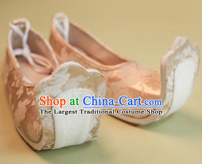 Asian Chinese Traditional Shoes Ancient Han Dynasty Princess Pink Brocade Shoes Hanfu Shoes for Women