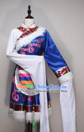 Asian Chinese Traditional Folk Dance Costume Tibetan Nationality Dance Dress for Women