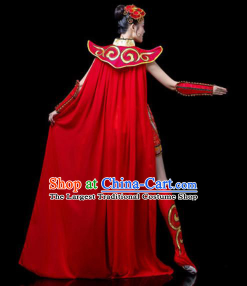 Traditional Chinese Folk Dance Costume Stage Performance Drum Dance Red Clothing for Women