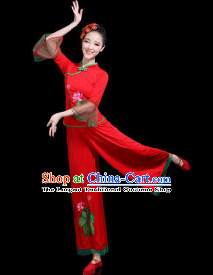 Chinese Traditional Yangko Dance Costume Folk Dance Fan Dance Red Clothing for Women