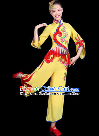 Chinese Traditional Folk Dance Yangko Dance Costume Fan Dance Yellow Clothing for Women