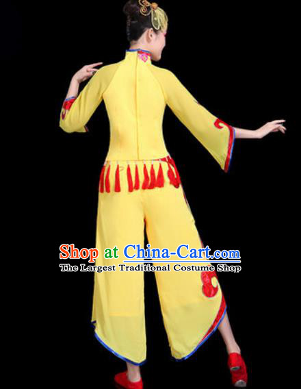 Chinese Traditional Folk Dance Yangko Dance Costume Fan Dance Yellow Clothing for Women