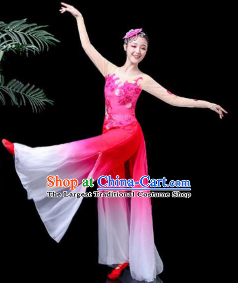Traditional Chinese Folk Dance Costume Yanko Dance Pink Clothing for Women