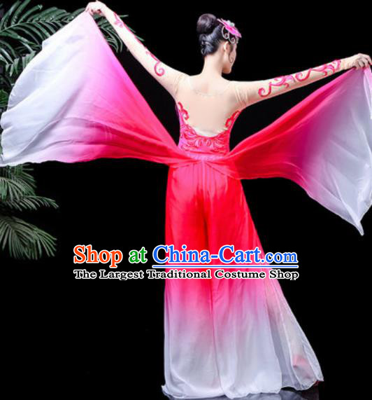 Traditional Chinese Folk Dance Costume Yanko Dance Pink Clothing for Women