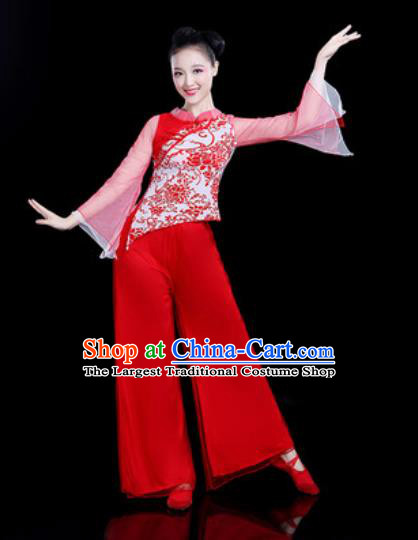 Chinese Traditional Folk Dance Yangko Dance Costume Fan Dance Red Clothing for Women