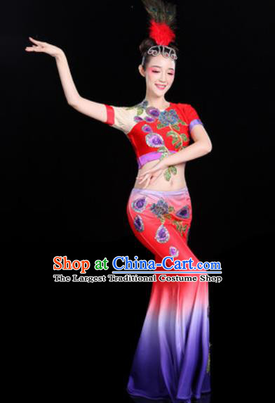 Chinese Traditional Ethnic Peacock Dance Costume Dai Nationality Folk Dance Dress for Women