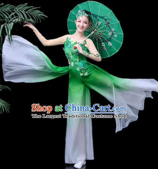 Traditional Chinese Folk Dance Costume Yanko Dance Green Clothing for Women