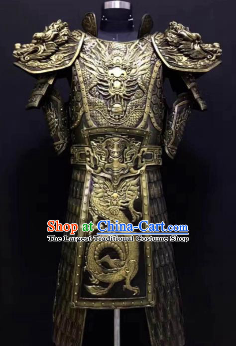 Chinese Han Dynasty Warrior Costume Ancient Drama General Golden Body Armor Complete Set